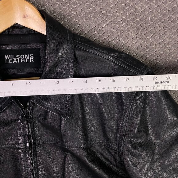 Wilsons Leather Jacket Men's Large Black Bomber Full Zip Up - Picture 10 of 12